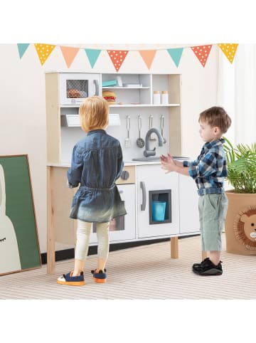 COSTWAY Kinderküche Spielküche inkl. 18 Zubehör in Weiß
