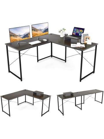 COSTWAY Schreibtisch L-Form in Braun