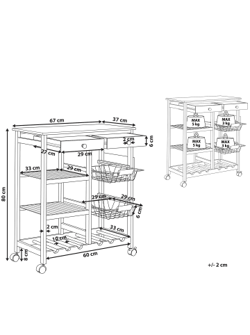 Beliani Servierwagen MORINO in Braun - (W) 67 x (H) 80 x (L) 37 cm