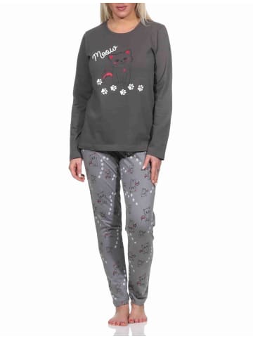 NORMANN Schlafanzug lang Pyjama Katzen - 77388 in grau