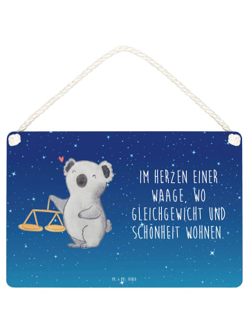 Mr. & Mrs. Panda Holzbild Waage Astrologie mit Spruch in Sternenhimmel Blau