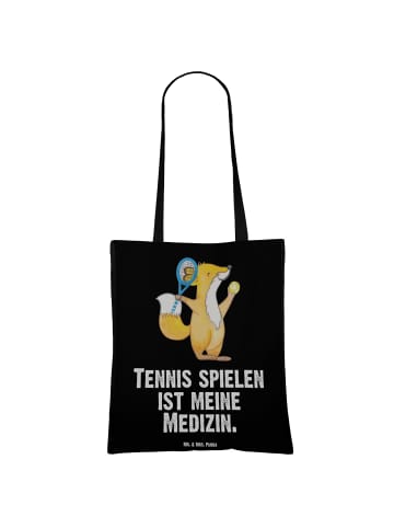 Mr. & Mrs. Panda Jutebeutel Fuchs Tennis spielen mit Spruch in Schwarz