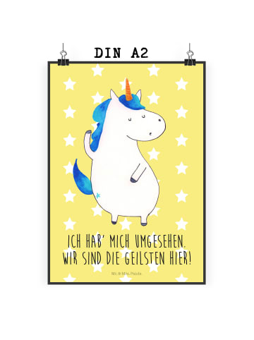 Mr. & Mrs. Panda Poster Einhorn Mann mit Spruch in Gelb Pastell