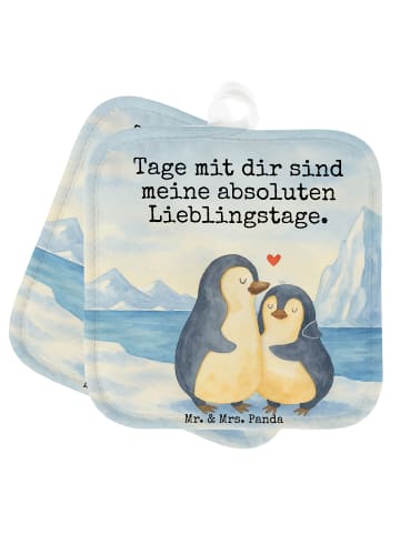 Mr. & Mrs. Panda Topflappen Pinguin umarmen Design mit Spruch in Weiß