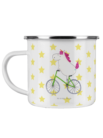 Mr. & Mrs. Panda Camping Emaille Tasse Einhorn Radfahrer ohne Sp... in Weiß