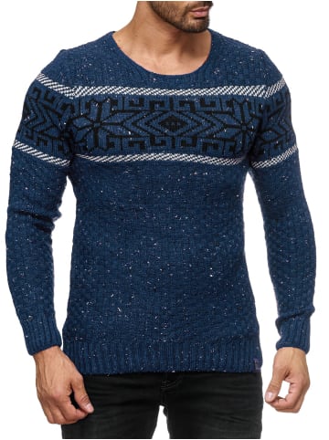 RESLAD Strickpullover Norwegermuster in blau