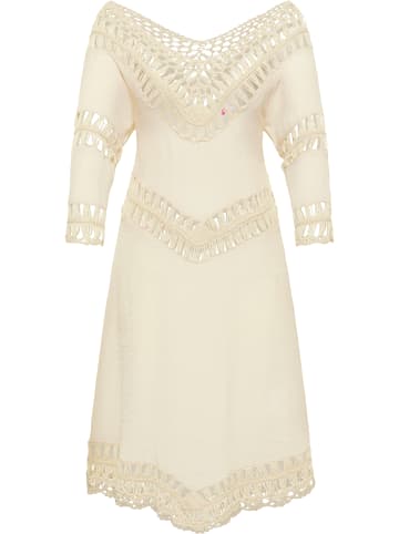 IZIA Damen Tunika-Kleid Mini Mit Häkelpart in Wollweiss