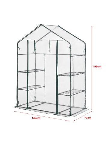 en.casa Gewächshaus Hoorn in Transparent (L)140cm (B)73cm (H)195cm