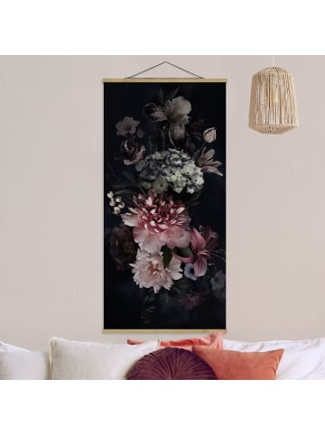 WALLART Stoffbild mit Posterleisten - Blumen mit Nebel auf Schwarz in Schwarz