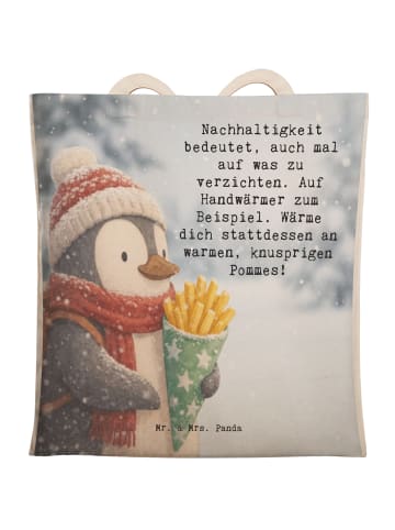 Mr. & Mrs. Panda Tote Bag Pinguin Winter Pommes Design mit Spruch in Weiß