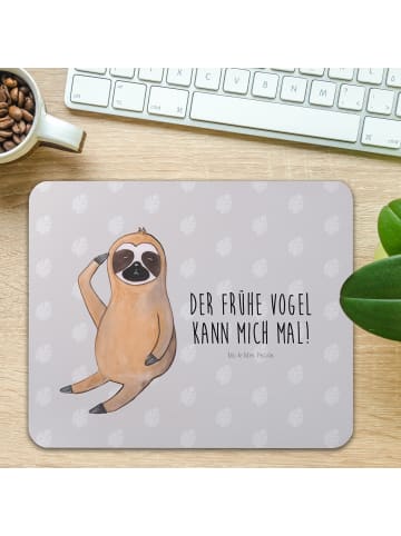 Mr. & Mrs. Panda Mousepad Faultier Vogel mit Spruch in Grau Pastell
