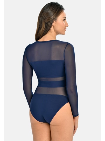 Teyli Langärmeliger Mesh-Bodysuit für Frauen Stripy in blau