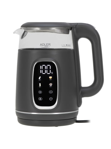 Adler Europe AD 1305 GS Wasserkocher 2200 W - 5 Temperatureinstellungen, 360°-Sockel in Grau/Silber