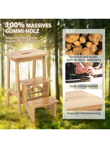 COSTWAY Tritthocker 3 Stufen klappbar in Hellbraun