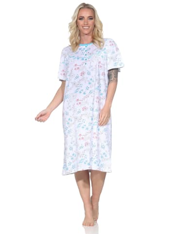 NORMANN kurzarm Nachthemd Design Knopfleiste am Hals 125 211 310 in hellblau