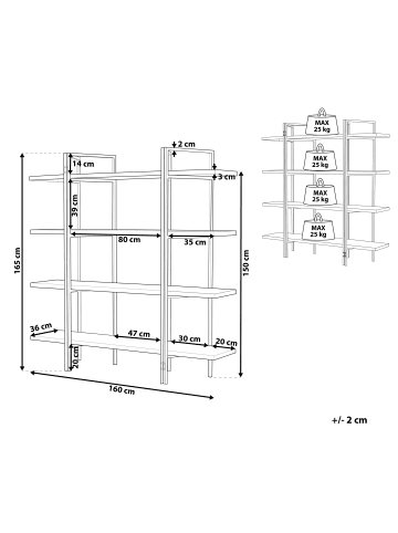 Beliani Bücherregal COMPTON in Braun/Schwarz - (W) 160 x (H) 165 x (L) 36 cm