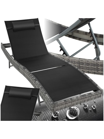 tectake Rattan Sonnenliege, abnehmbares Kopfkissen, 69 x 211 x 41 - 94 cm