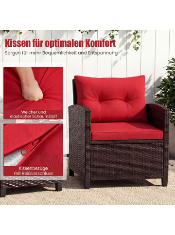 COSTWAY 3-tlg. Polyrattan Lounge Set in Rot