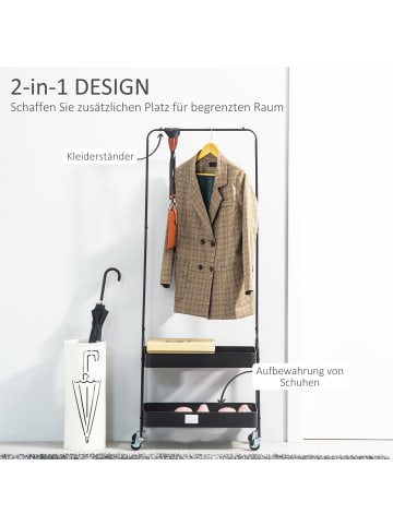 HOMCOM Kleiderständer-56,5L x 31,5B x 152,5H cm-Schwarz