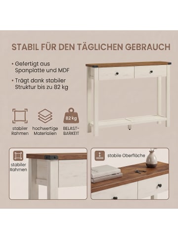 VASAGLE Flurtisch Liry in Weiß-Braun - (B)100 x (H)76 x (T)24 cm