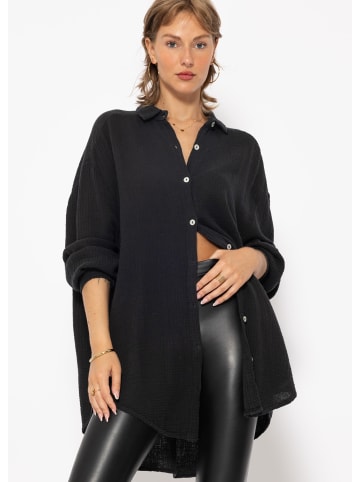 SASSYCLASSY Ultra Oversize Musselin-Blusenhemd lange Variante in Schwarz