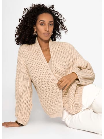 SASSYCLASSY Offener Grobstrick-Cardigan in Beige