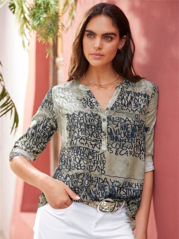 Heine Druckbluse in oliv-sand-bedruckt