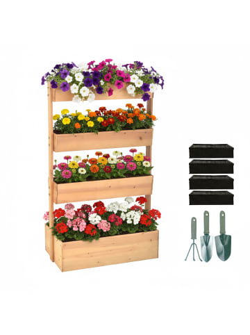 relaxdays Vertikalbeet "4 Kästen" in Natur - (B)85 x (H)140 x (T)48 cm