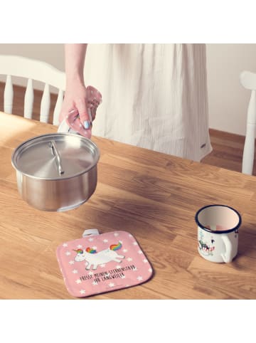 Mr. & Mrs. Panda Topflappen Einhorn Happy mit Spruch in Rot Pastell