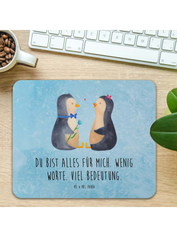 Mr. & Mrs. Panda Mauspad Pinguin Pärchen mit Spruch in Eisblau