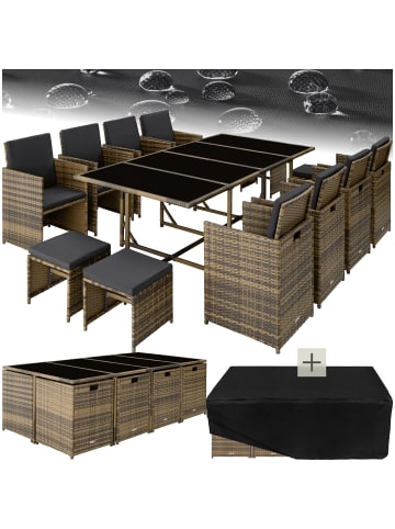 tectake Polyrattan Gartengarnitur wetterfest, inkl. Schutzhülle