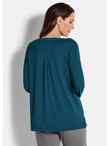 GOLDNER Elegantes Chiffonshirt mit Jersey-Details in petrol