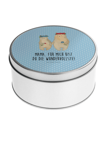 Mr. & Mrs. Panda Blechdose rund Bären mit Blumenkranz mit Spruch in Blau Pastell