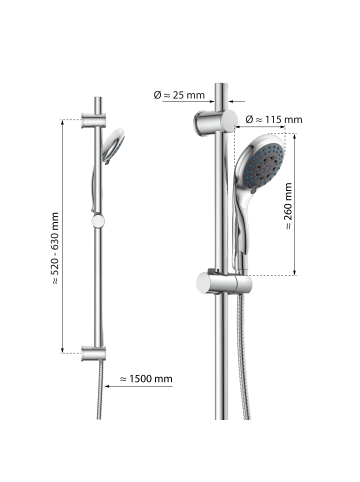 Eisl WELLY Stangenbrause-Set, Chrom