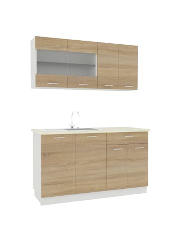 VCM  Singleküche Einbauküche Küchenzeile 140cm Esilo in Weiß / Sonoma-Eiche