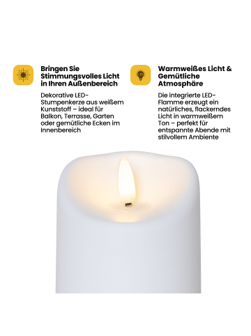 STAR Trading LED Stumpenkerze Flamme 13 cm Weiß – mit Flackerlicht für Innen & Außen