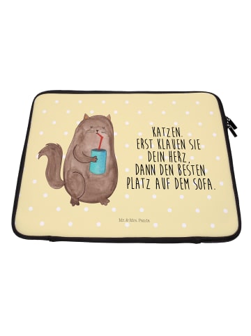 Mr. & Mrs. Panda Laptop Tasche Katze Dose mit Spruch in Gelb Pastell