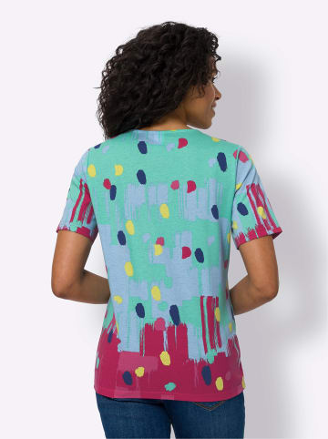 Sieh an! Kurzarm-Shirt in blaugrün-pink-bedruckt