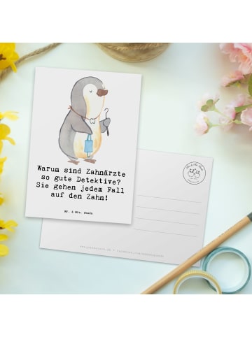 Mr. & Mrs. Panda Postkarte Zahnarzt Detektiv mit Spruch in Weiß