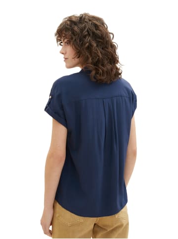 Tom Tailor Lockere Bluse Solid Kurzarm Kentkragen Hemd in Dunkelblau