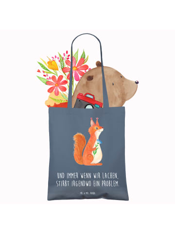 Mr. & Mrs. Panda tote bag Eichhörnchen Blume mit Spruch in Indigo Blue