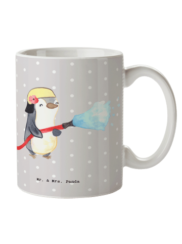 Mr. & Mrs. Panda Tasse Feuerwehrfrau Herz ohne Spruch in Grau Pastell