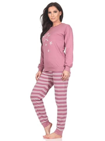 NORMANN Schlafanzug Pyjama Bündchen langarm Sterne Optik - 88746 in beere