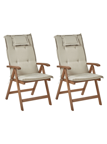 Beliani 2er-Set Gartenstuhl AMANTEA in Dunkler Holzfarbton/Beige