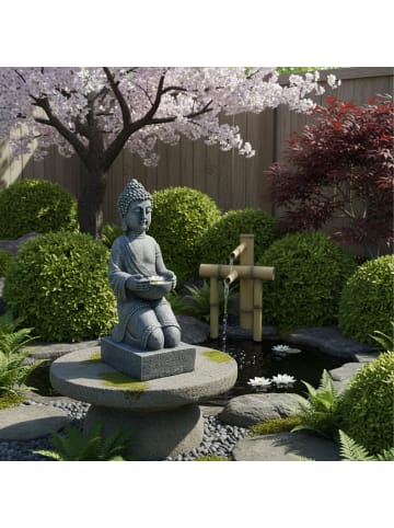 relaxdays Buddha Figur in Grau - (H)43 cm