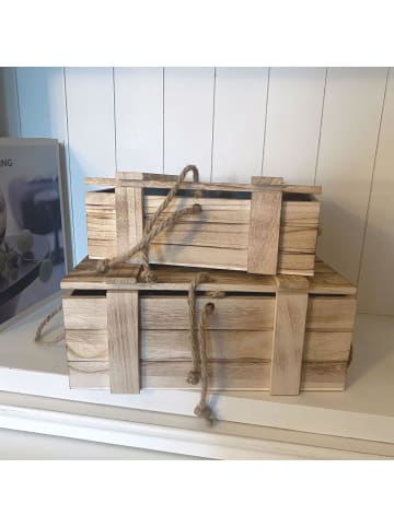 UNUS UNUS Holzkisten 2er Set geflammt mit Deckel und Seilgriffen in Braun