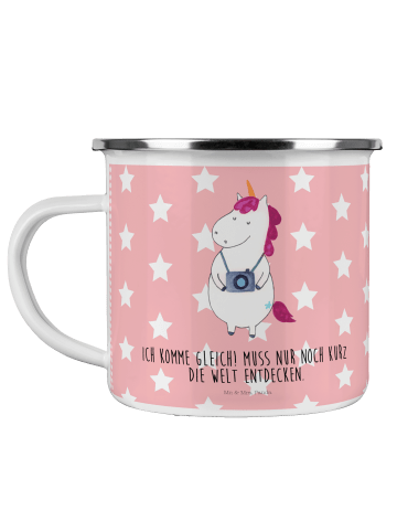 Mr. & Mrs. Panda Camping Emaille Tasse Einhorn Fotograf mit Spruch in Rot Pastell