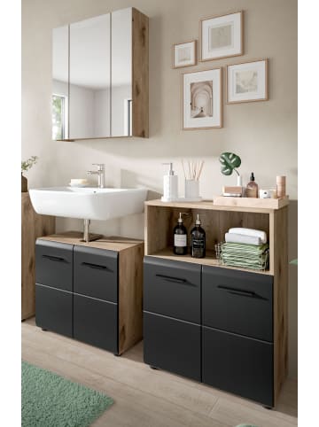 Inn.Furn Badmöbel-Set 3-teilig schwarz matt, Eiche Nox, Badezimmer Set 135 x 185 cm
