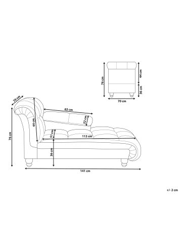 Beliani Chaiselongue LORMONT in Grau - (W) 141 x (H) 76 x (L) 70 cm