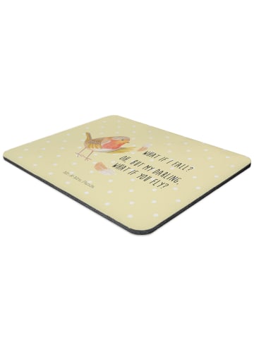 Mr. & Mrs. Panda Mousepad Rotkehlchen Federn mit Spruch in Gelb Pastell